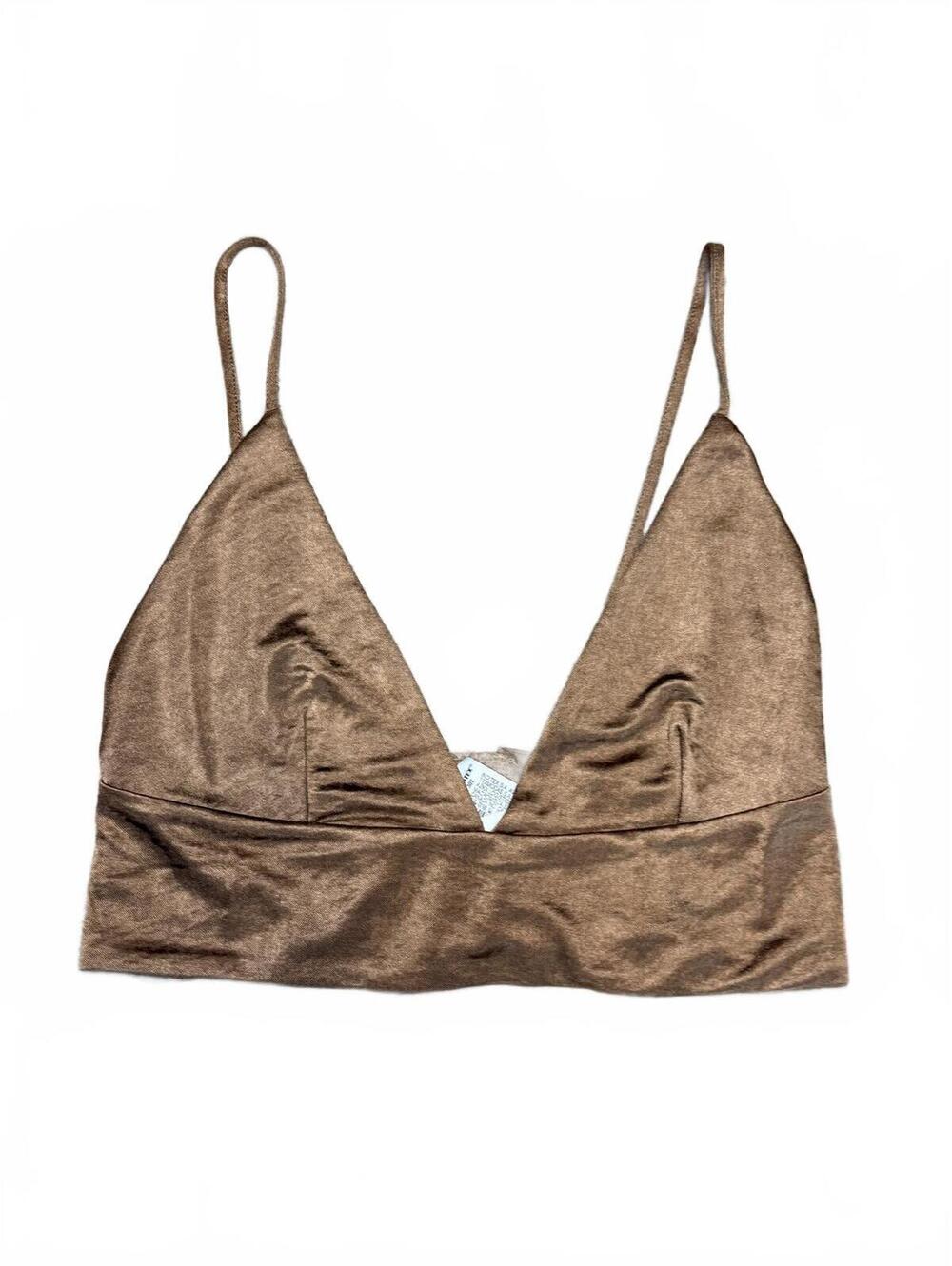 Zara NWT Brown Velvet Bralette V-Neck Crop Top S Coquette Whimsygoth Y2K